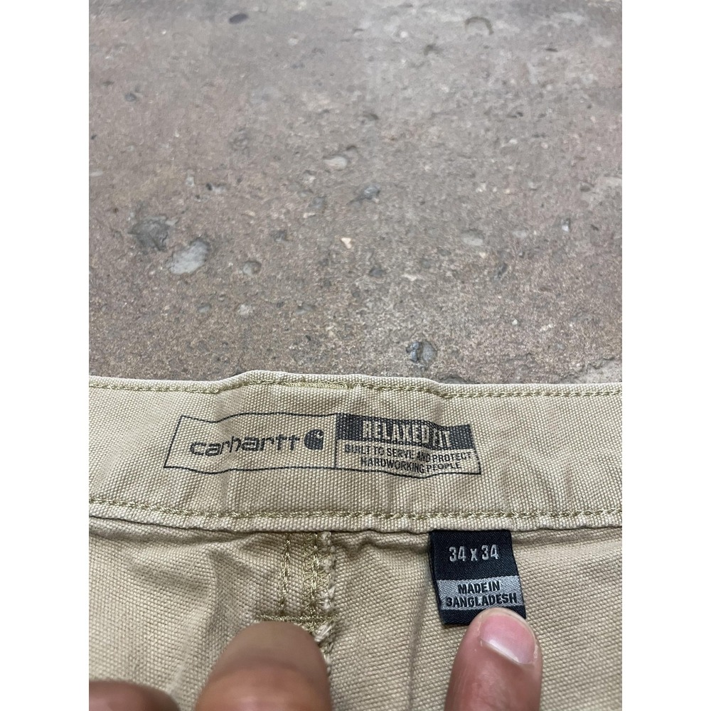 Carhartt Rugged Flex Canvas Work Pants Mens 34x34 Khaki‎ Tan Relaxed Fit 102291 - Picture 7 of 16